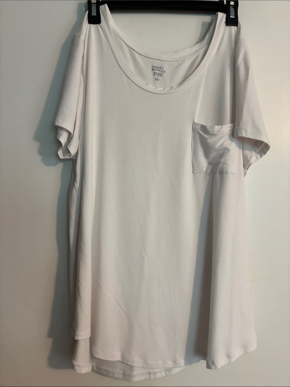 White Scoop Neck Pocket Tee - Casual Short Sleeve